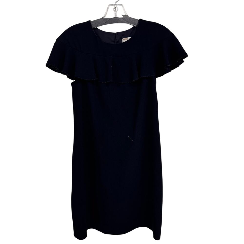 Trina Turk Short Draped Sleeve Black Shift Midi Dress Womens Small